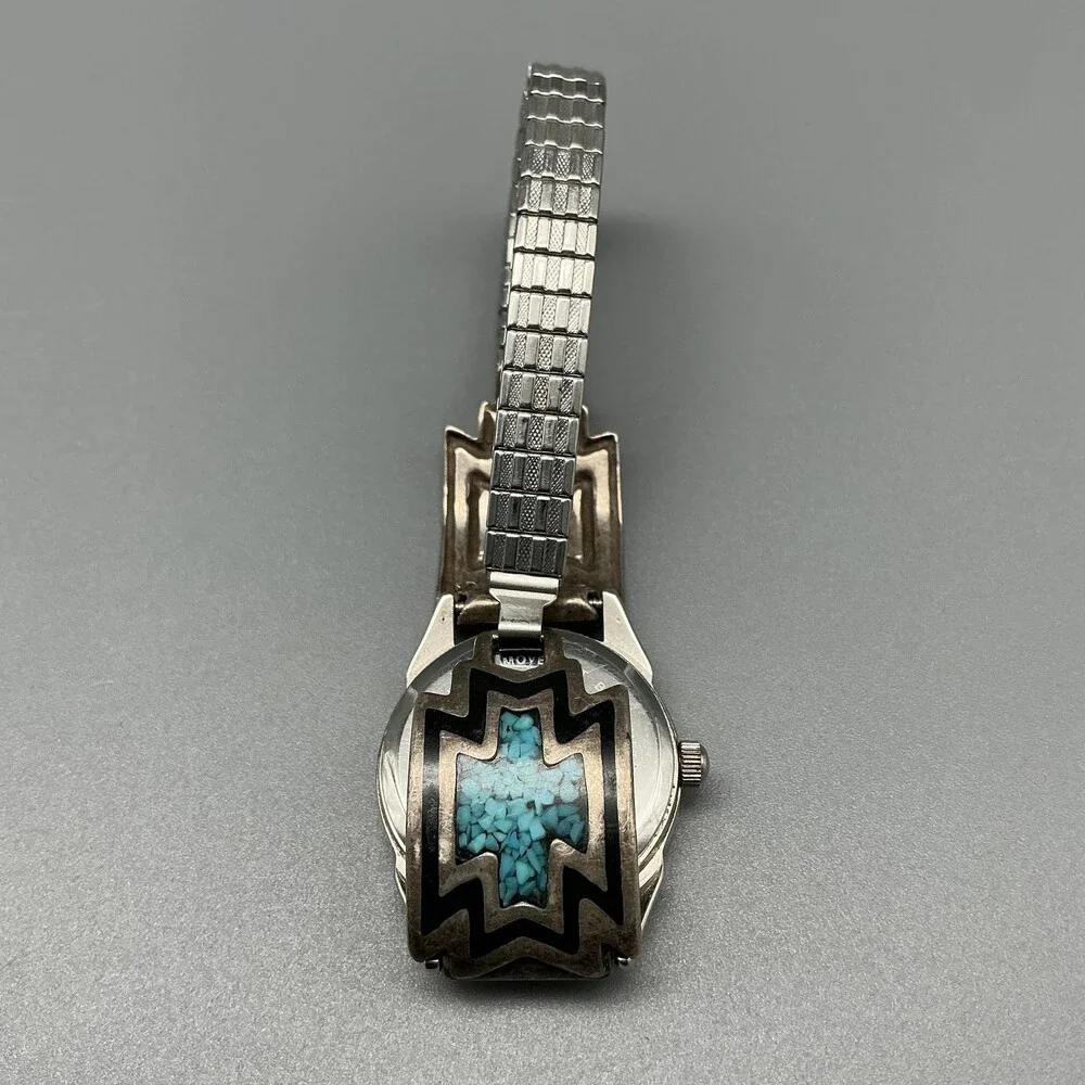 Southwest Womens Watch 23mm Signed Sterling Turquoise Watch Tips New Battery